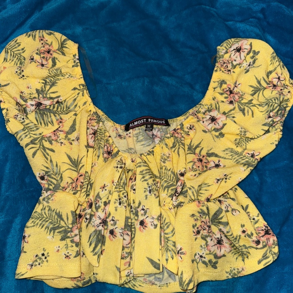 Almost Famous Yellow Ruffled Smocked Blouse crop top